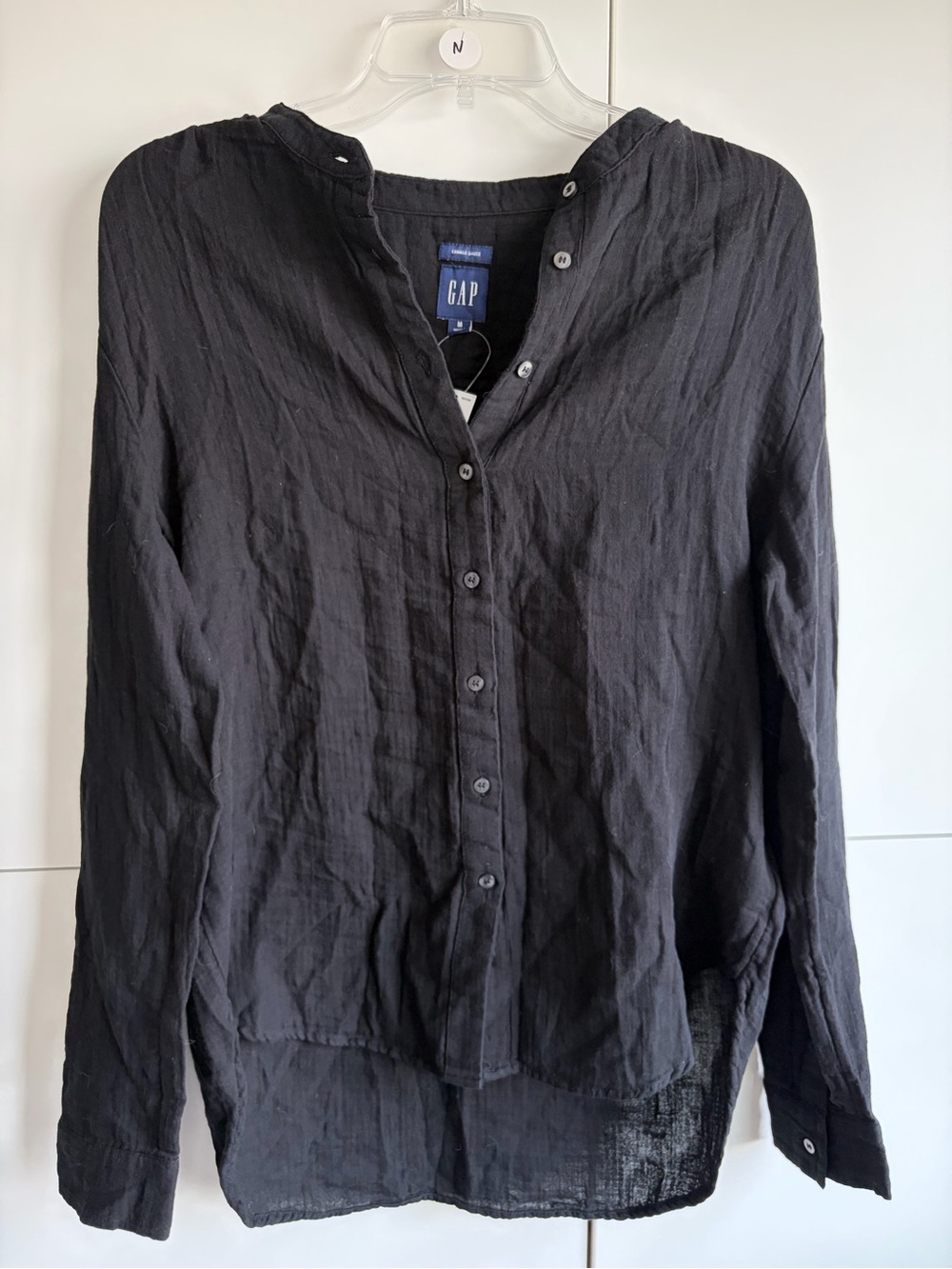 GAP Women’s Crinkle Gauze Black Button-Front Lightweight 100% Cotton Top Size M